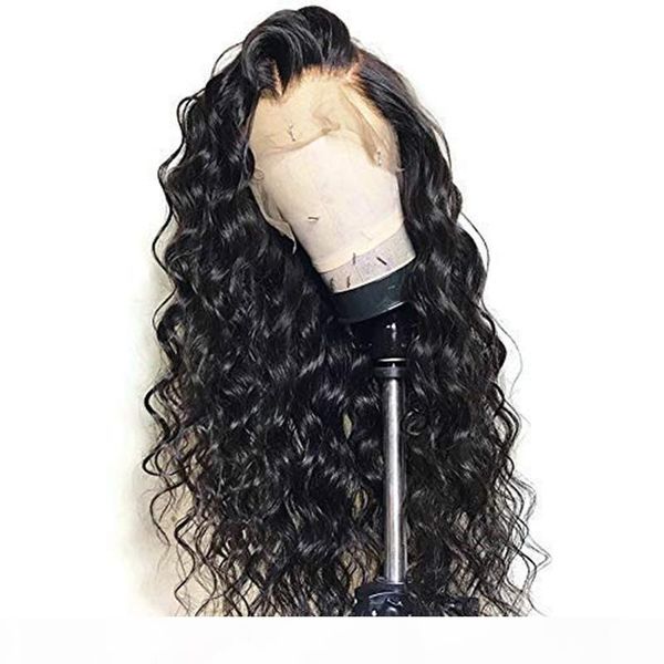 

loose curly lace front human hair wigs bleached knots brazilian remy hair wig with baby hair for women 150% density, Black;brown