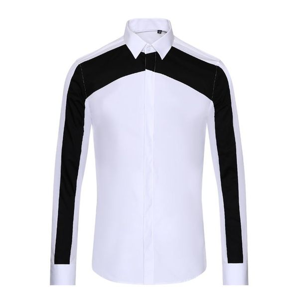 

men's casual shirts 2021 arrival fashion geometric black and white splicing men long sleeve size mlxl2xl 3xl, White;black