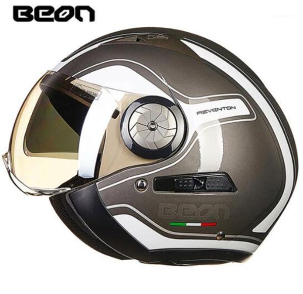 

beon motorcycle helmet double lens 3/4 open face moto helmet moto casco capacete vintage retro biker scooter for men1