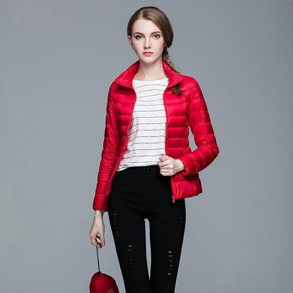 

2019 new thin down jacket women autumn winter slim short hooded warm white duck down coat womens outerwear, Black