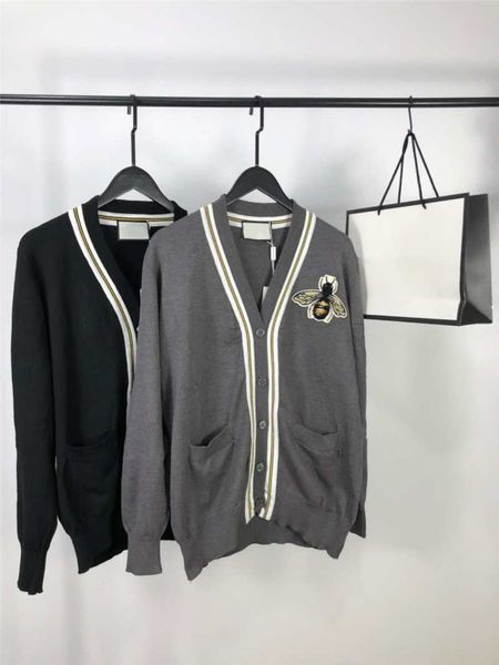 

women sweater cardigan wool shirts spring winter sweatshirts bees embroidery with button cardigan for lady sweaters cardigan asain size -xl, White;black