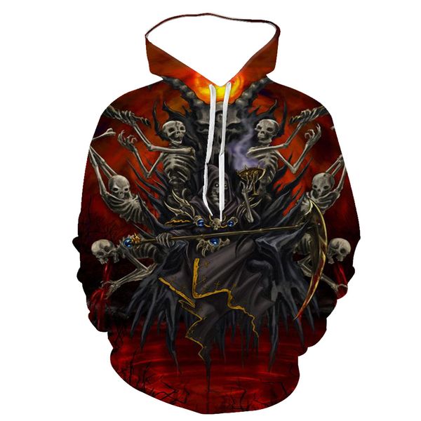 

spring and autumn new personality creative 3d horror skull series long sleeve hoodie 3d print shirts plus size kawaii plus size men clothing