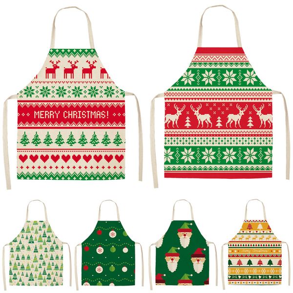 

christmas decoration sleeveless apron cotton linen kitchen aprons women home cooking baking waist bib pinafore 53*65cm cm1001