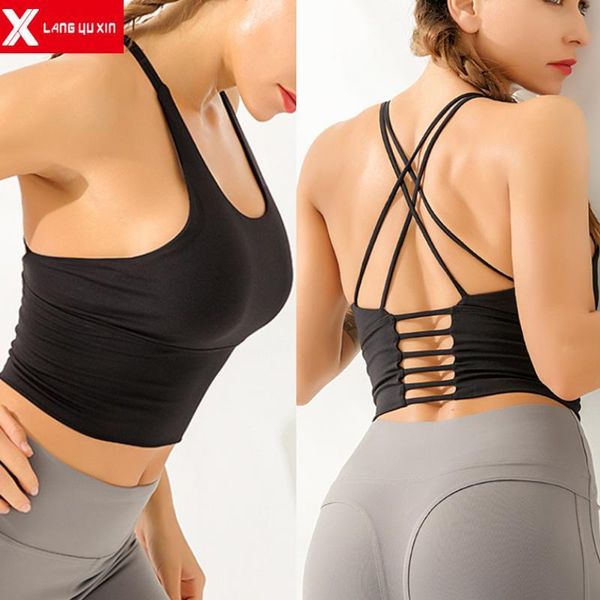 

new women's cross strappy wiresports bra bralette with removable pads sport bras high impact support crop bra top, White;black