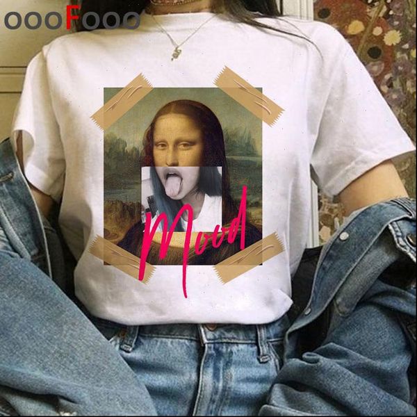 

fashion t shirt women funny mona lisa print short sleeve o neck t shirt 90s ullzang tshirt harajuku tees female, White