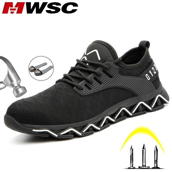 

mwsc safety work boots shoes for men new design indestructible steel toe work boots male construction safety shoes sneakers y200506, Black