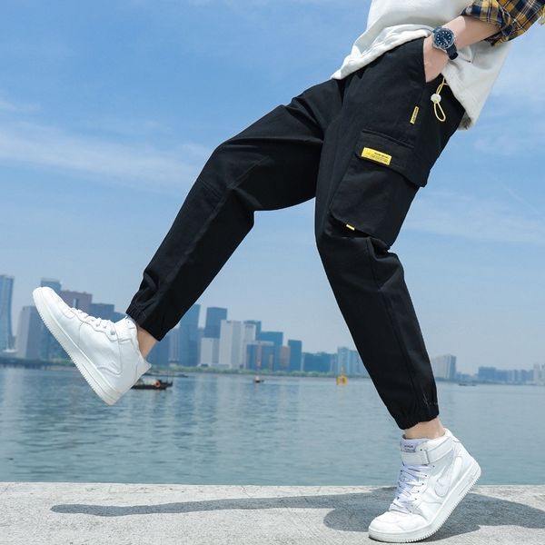 

jfdax men's autumn tight new pants overalls pocket leggings korean style student trendy trousers cotton sports casual overallsoveralls, Blue