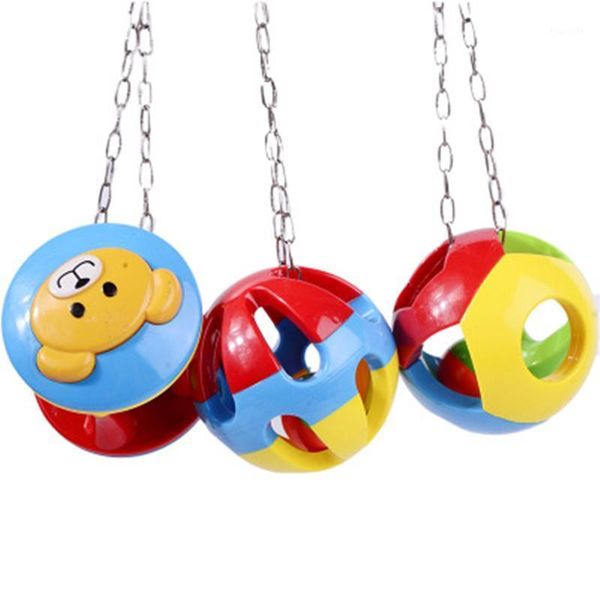 

cute pet bird plastic chew ball chain cage toy for parrot cockatiel parakeet pet parrot toy bird hollow bell ball drop shipping1