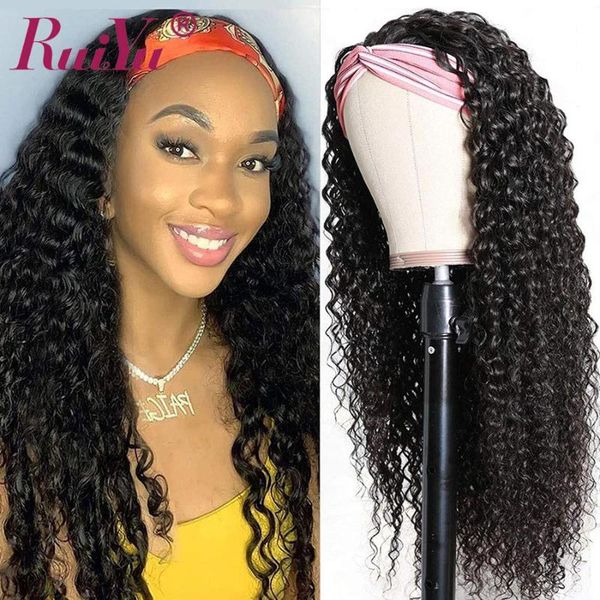 

lace wigs ruiyu deep curly headband for black women human hair brizilian remy wig natural 8"-26", Black;brown