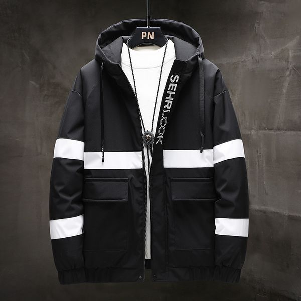 

winter 2020 cotton-padded jacket hoodie casual men's cotton-padded jacket, Black