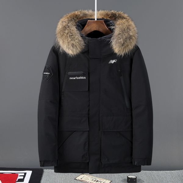 

2021 winter men's thickened work cloth outdoor leisure wool collar Korean white duck down et, Black
