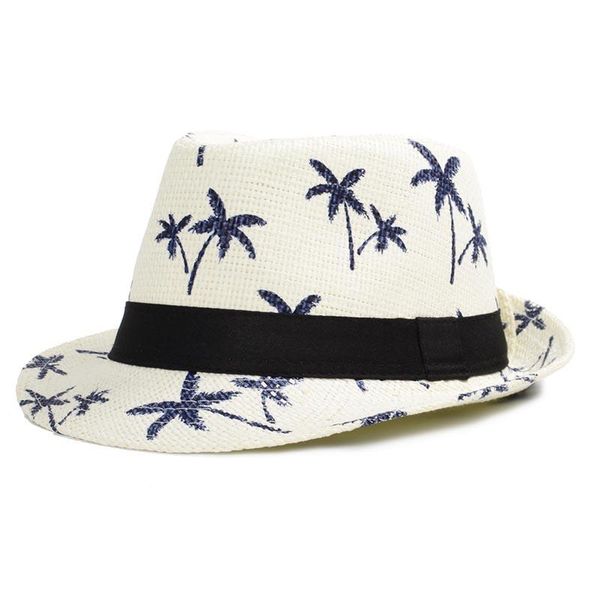 

cloches straw jazz hat child coconut tree pattern summer sea beach casual sunscreen british cowboy hats travel vacation cp0241, Blue;gray