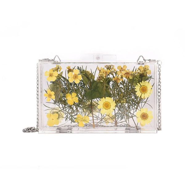 

2020 new women bag transparent square bag flower print chain shoulder fashion design ladies messenger