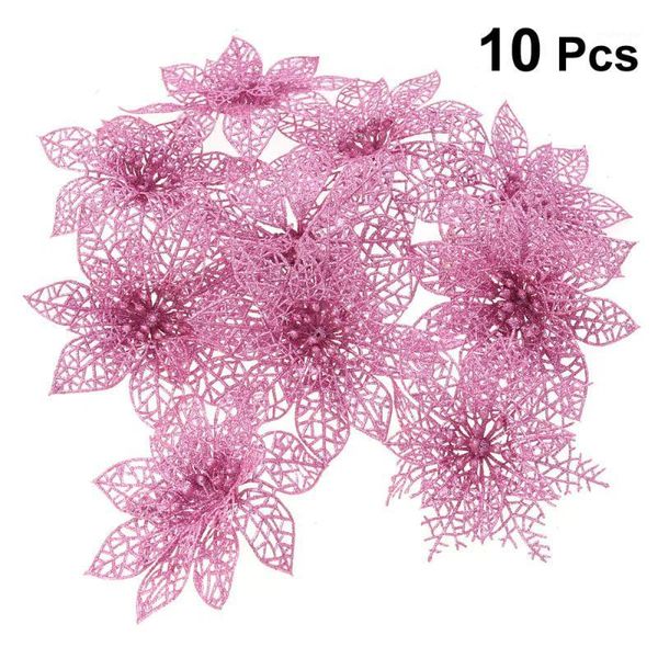 

10pcs simulated christmas artificial flowers plastic decorative flowers for christmas tree (pink)1