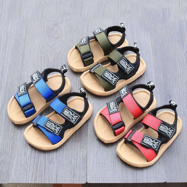 

new sho summer 2020 children's ribbon boys' velcro baby beach sandals, Black;red