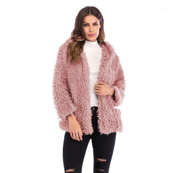 

thick jacket womens coat 2020 autumn and winter fashion long sleeve wide loose shirt solid color woolen1, Black
