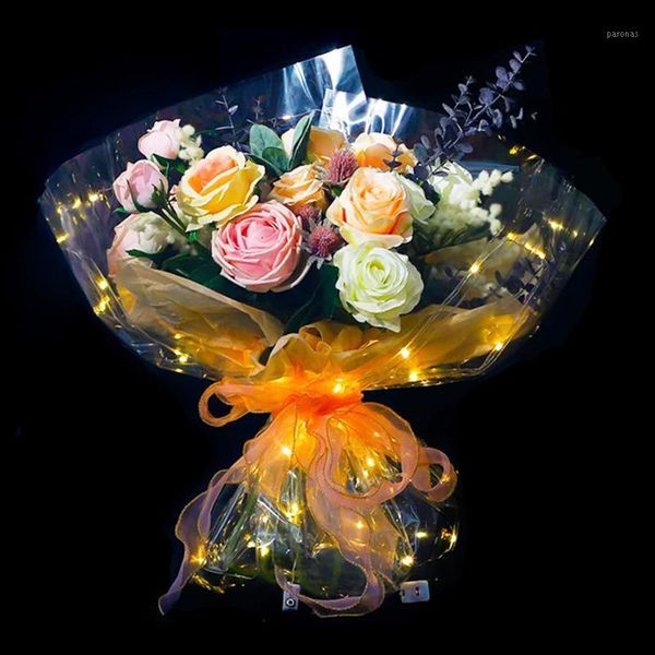 

gift wrap 5pcs/set bouquet wrapping paper with led light unique design transparent cellophane flower arts decorative crafts packaging film1