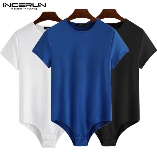 

men fashion bodysuit t shirts leisure short sleeve o neck fitness t-shirt men solid color comfortable underwear 5xl incerun, White;black