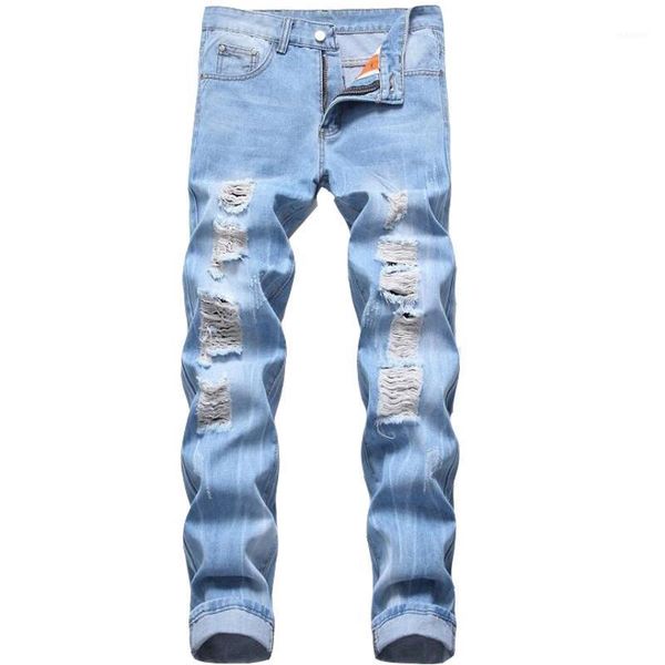 

new jeans men casual washed ripped straight jeans hip hop denim pants retro fashion male1, Blue