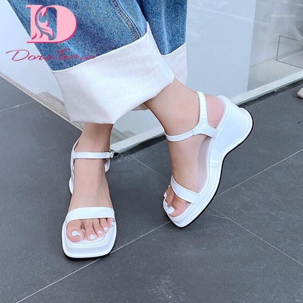 

sandals doratasia 2021 brand design elegant women med wedges peep toe platform pumps summer casual woman shoes1, Black