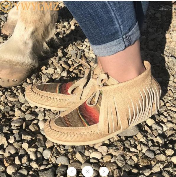 

2020 new plus size 35-43 boots women autumn and winter tassel ankle boots thicken lace up flat heel botas de mujer1, Black