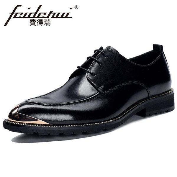 

new fashion genuine leather men's platform daily oxfords metal toe laces man formal dress office derby shoes bql297, Black