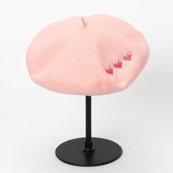 

winter hats for women new pattern embroidery wool beret heart hat ladies warm winter fashion hat girls1, Blue;gray
