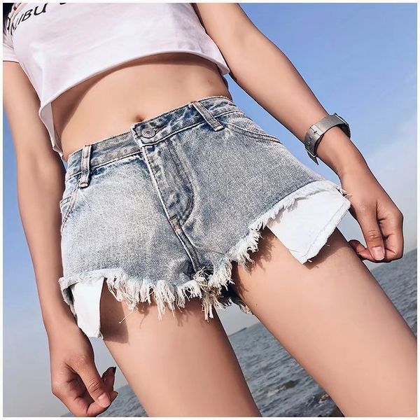 

2020 summer new style low waist leg long hole jeans pants women, Blue