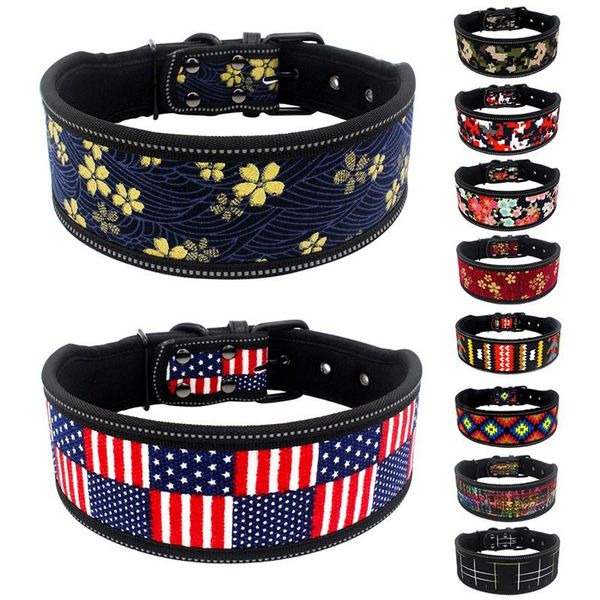 

reflective nylon dog collar fashion printed adjustable pet collars for medium large dogs pitbull s m l