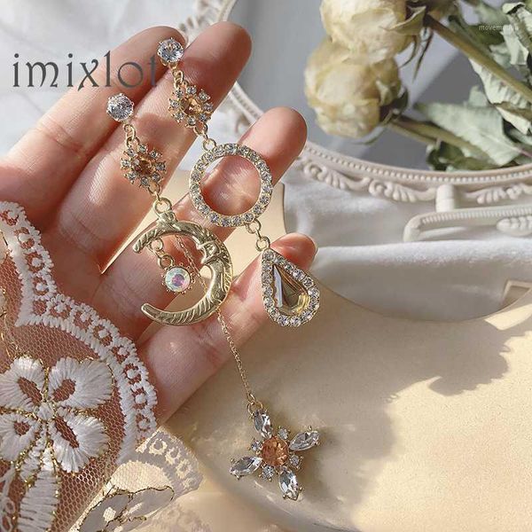 

korean elegant moon twist ring hanging dangle asymmetrical earrings bohemian prevent allergy vintage stud earrings, Silver