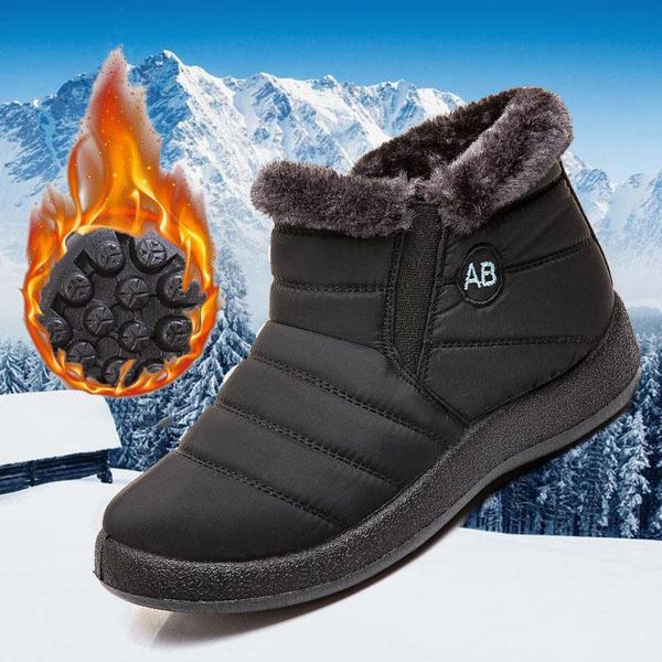 

snow boots plush warm ankle boots for women winter waterproof women female winter shoes zip booties warm snow, Black