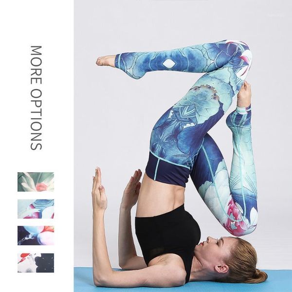 

yoga outfits high waisted water ink printing womens sportswear slim pants fitness sport leggings elastic long tights for running tummy1, White;red