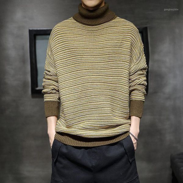 

winter men's high neck pullover striped printing wool sweater knitwear casual tide coats 2-color clothes cashmere turtleneck1, White;black