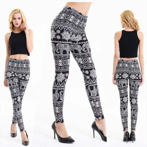 

2020 новая мода слон печать леггинсы леди синий черный паттен аниме леггинсы летом случайные брюки женщины сексуальное цветочные легинсы, Black