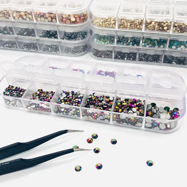 

nail art decorations 12 box crystal rhinestones strass mixed size diy manicure nails rhinestone accessorie, Silver;gold