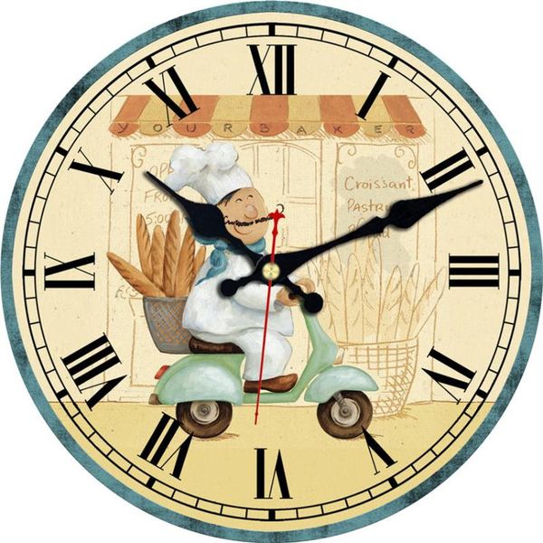 

kitchen cook wall clock,chef vintage fashioned chic clock, wooden wall clock for living room lounge study bedroom ,silent round