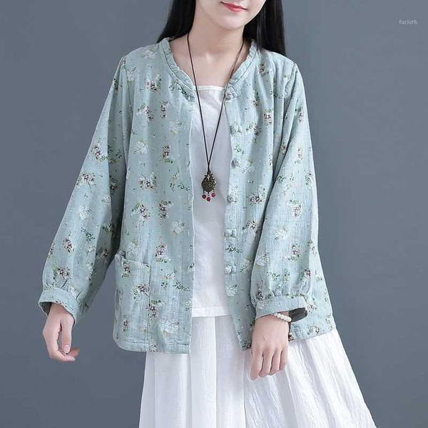 

vintage mori girl 2020 print floral spring cotton linen shirt lantern sleeve cardigan fashion loose female blouse yoyikamomo1, White