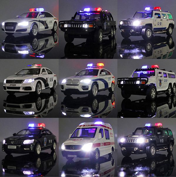 

1:32 police-car series ford ranger x7 ambulance toyota land cruiser model diecasts sound light glowing kid toy car christmas