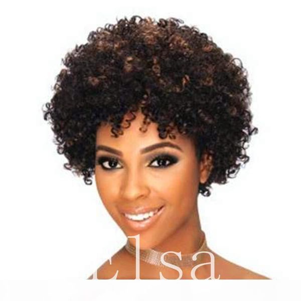 

natural black short cut kinky curly afro curl wig human remy hair full wigs for black women natural hairline glueless capless wigs, Black;brown