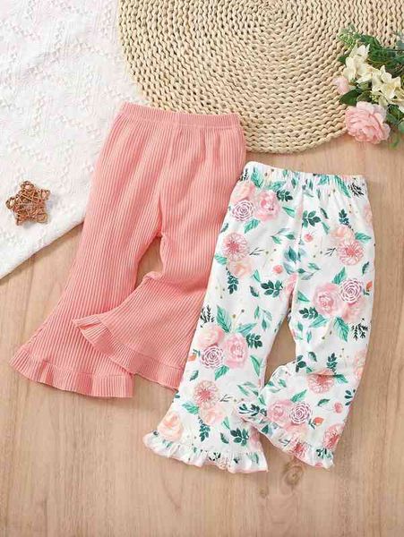 

baby 2pcs floral print ruffle hem flare leg pants she, Blue