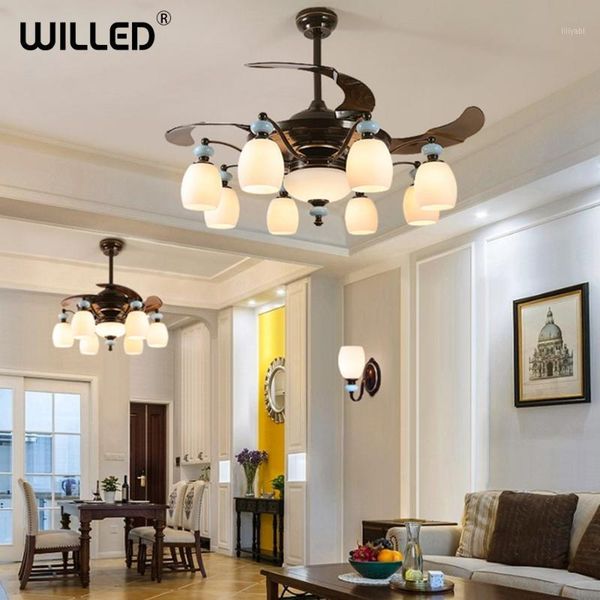 

electric fans chinese traditional ceiling fan+lamp with remote control living room restaurant bedroom 6 8 heads lights home decoration light