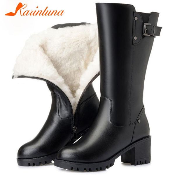 

boots karin fashion female shoes big size 42 short plush square thick heels buckle straps zip winter warm mid-calf, Black