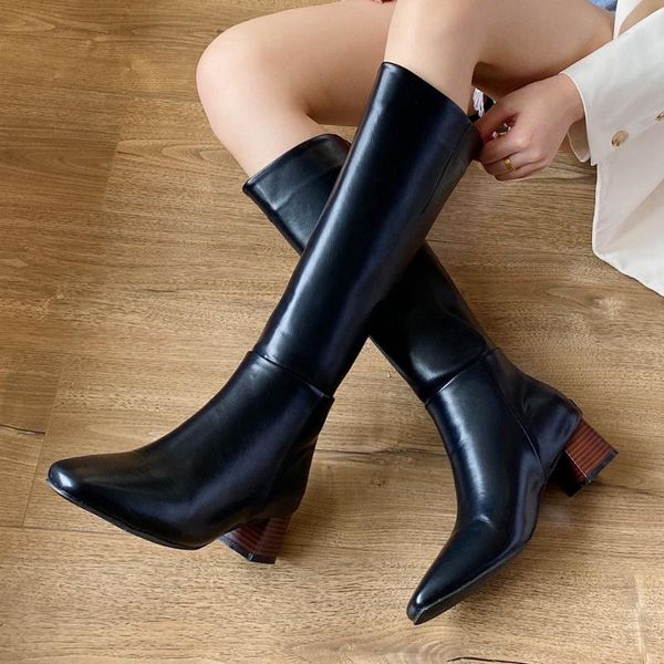 

boots arrivals stylish chic winter shoes women elegant square heels ladies cosy for walk riding boot female, Black