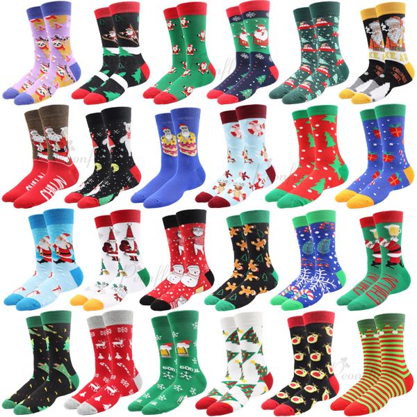 

new 2020 christmas socks women funny santa claus christmas tree snow elk cotton happy socks men harajuku new year sokken, Black;white