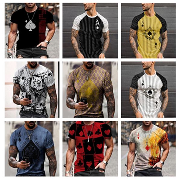 

2022 men's t-shirts spades playing card men's 3d print t shirt graphic optical illusion short sleeve party street punk and gothic, White;black