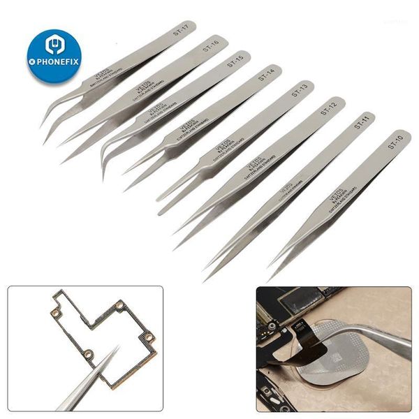 

8pcs anti-static stainless steel tweezers industrial curved straight tweezers set phone repair tools for eyelash forceps watch1