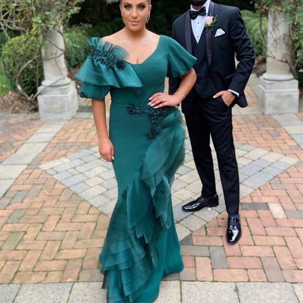 

2020 arabic aso ebi hunter green mermaid evening dresses deep v-neck beaded prom dresses stylish formal party second reception gowns, Black