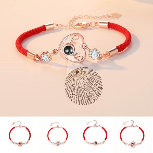 

link, chain fashion couple bracelet 100 languages i love you projection for women lucky red handmade rope bangles jewelry gifts, Black