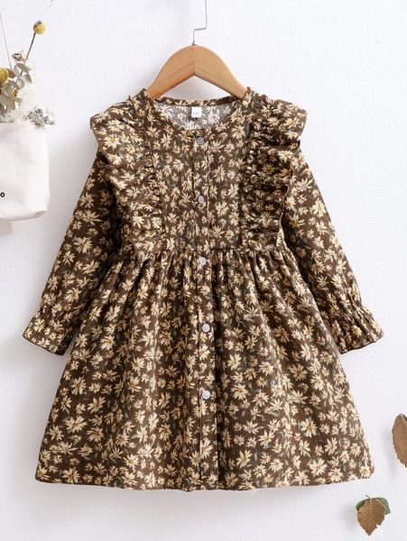 

toddler girls ditsy floral ruffle trim corduroy smock dress she, Red;yellow