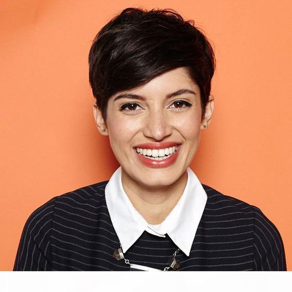 

grade 6a human hair glueless cap wig pixie cut brazilian hair short wig human hair wig for fashion black women, Black;brown